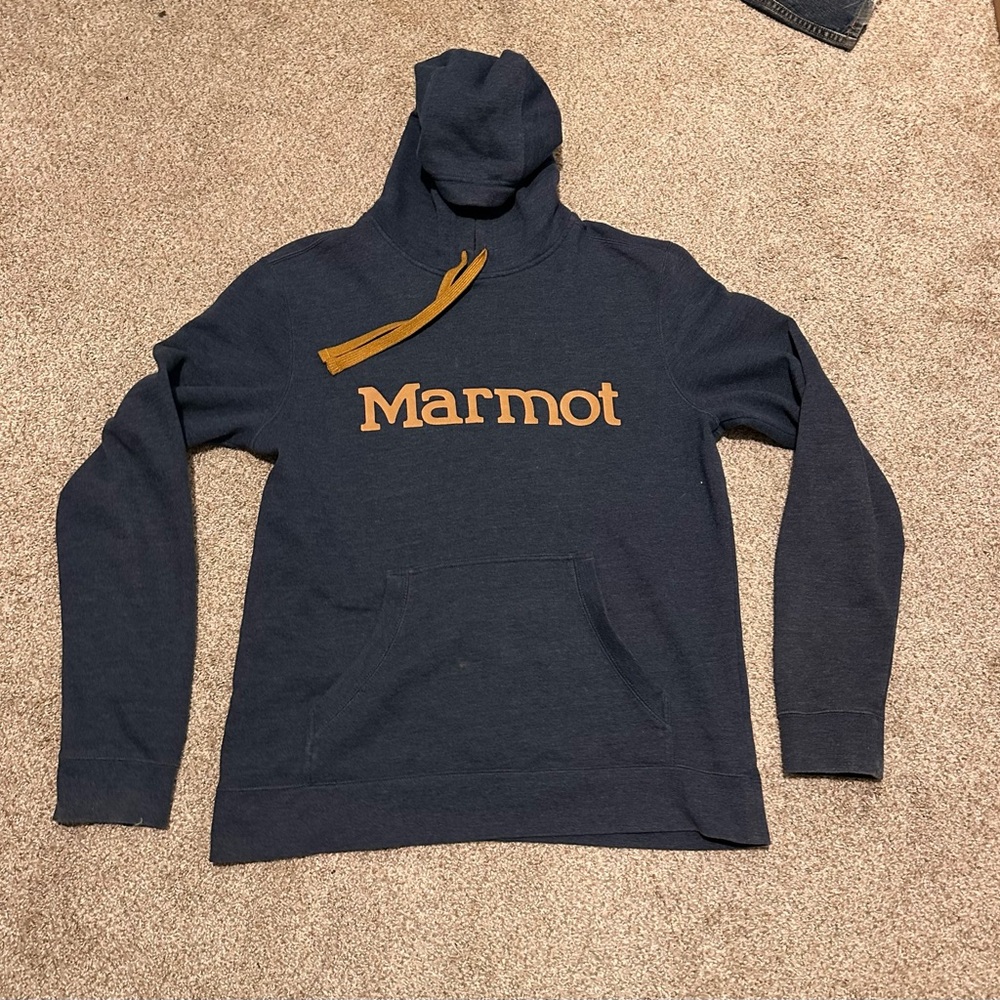 Marmot Men's Dark Blue Hoodie with Brown Accents
